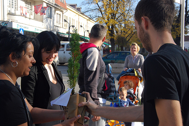 Subotičani u Obrenovcu delili sadnice sa porukama podrške građanima tog grada