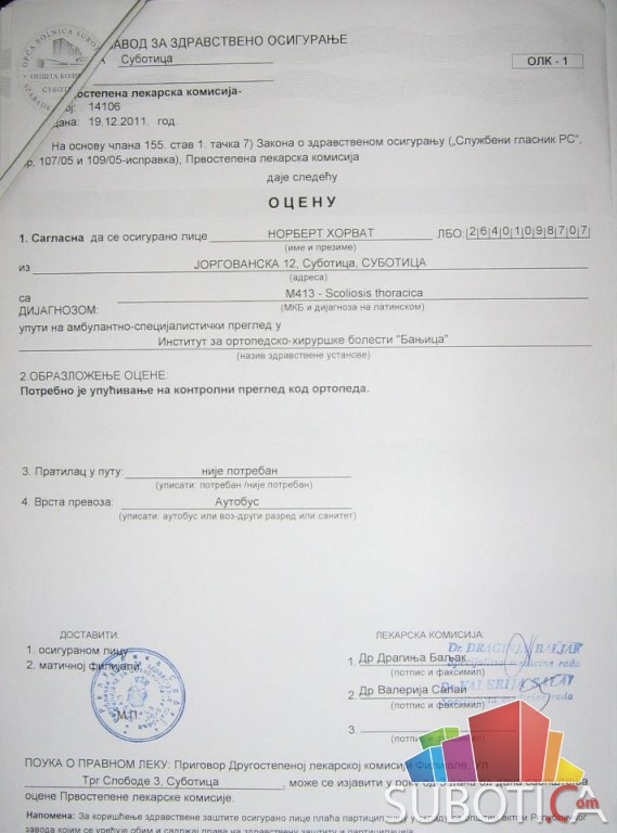 Ocena komisije za Norberta Horvata