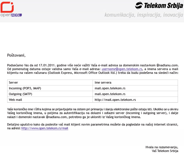 Ukida se e-mail adresa @nadlanu.com