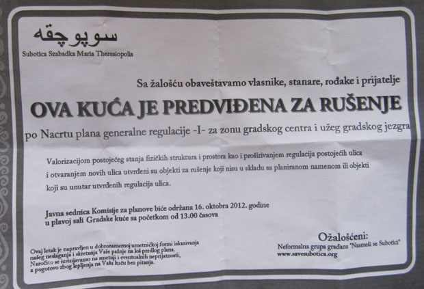 Umrlicama protiv rušenja kuća u Subotici