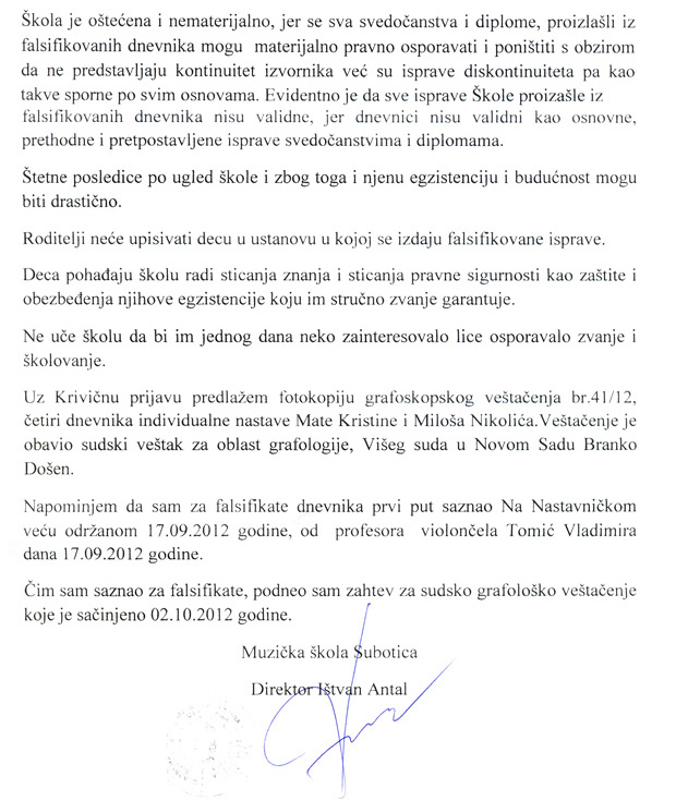 Ištvan Antal podneo krivičnu prijavu za falsifikovanje dnevnika