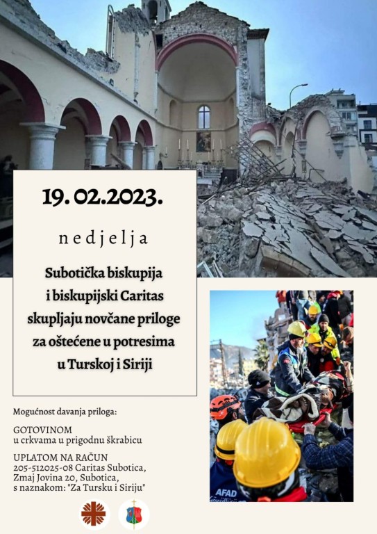 Biskupijsko sakupljanje za oštećene u potresima u Turskoj i Siriji