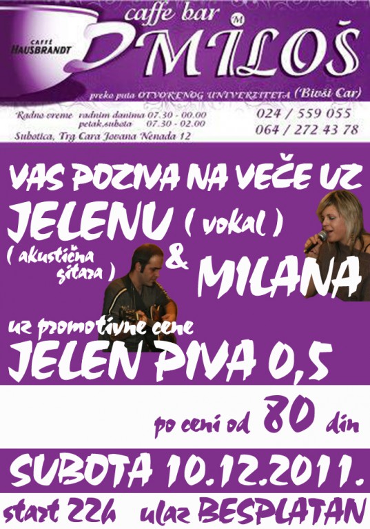 Akustičarsko veče uz Jelenu i Milana