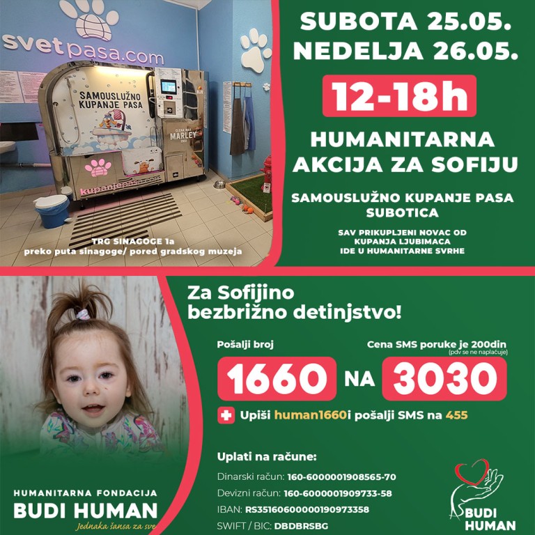 Humanitarna akcija za Sofiju - Samouslužno kupanje pasa Subotica
