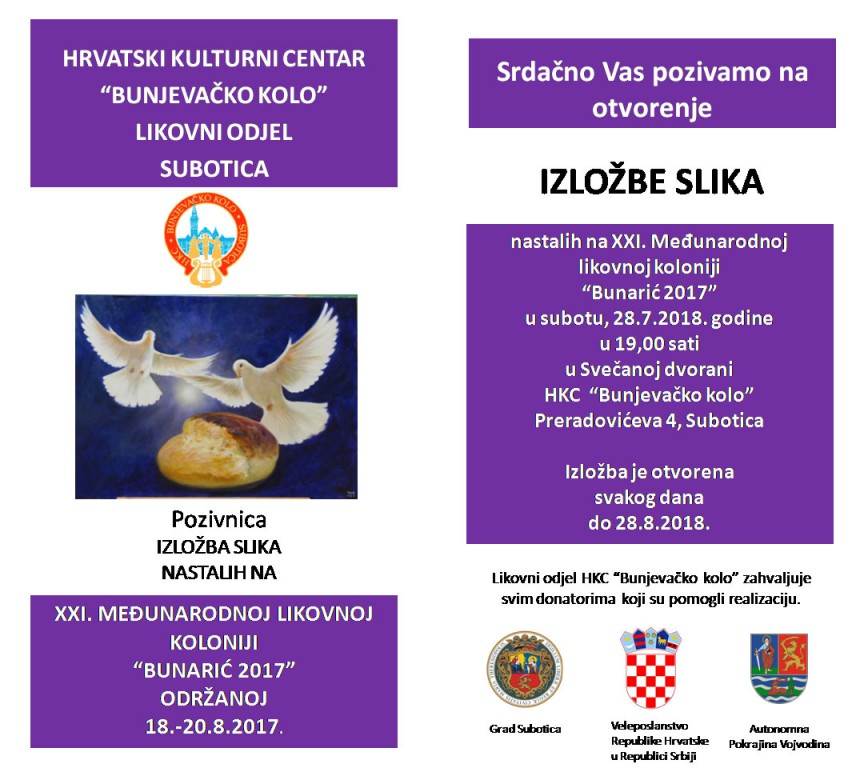 Izložba slika XXI Međunarodne likovne kolonije "Bunarić 2017"