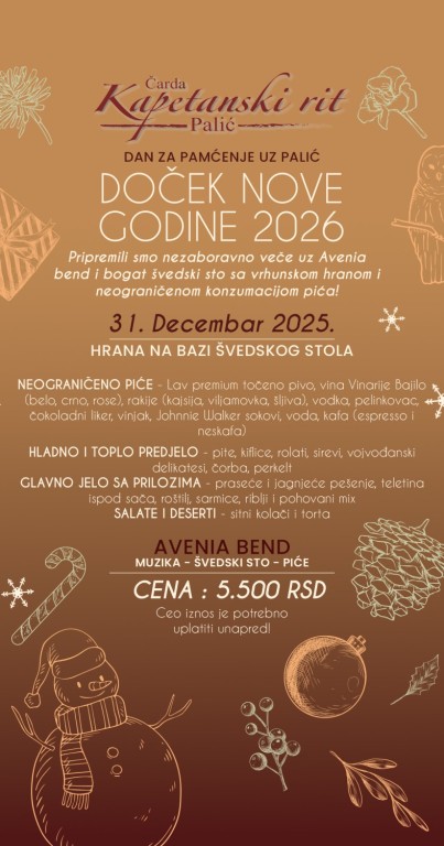 Doček Nove godine u čardi Kapetanski Rit