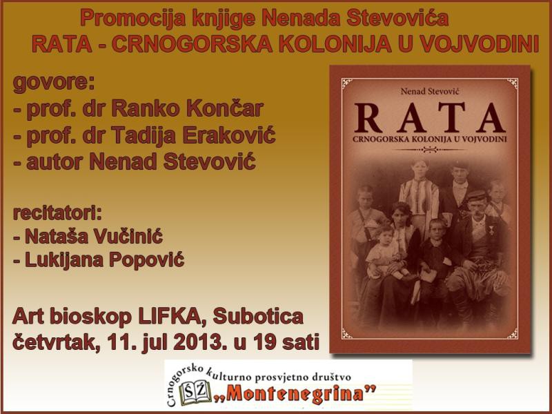 Promocija knjige Nenada Stevovića "Rata - crnogorska kolonija u Vojvodini"