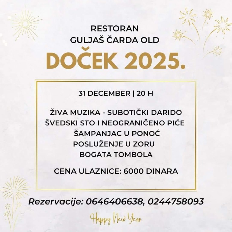 DOČEK 2025. U RESTORANU GULJAŠ ČARDA OLD!