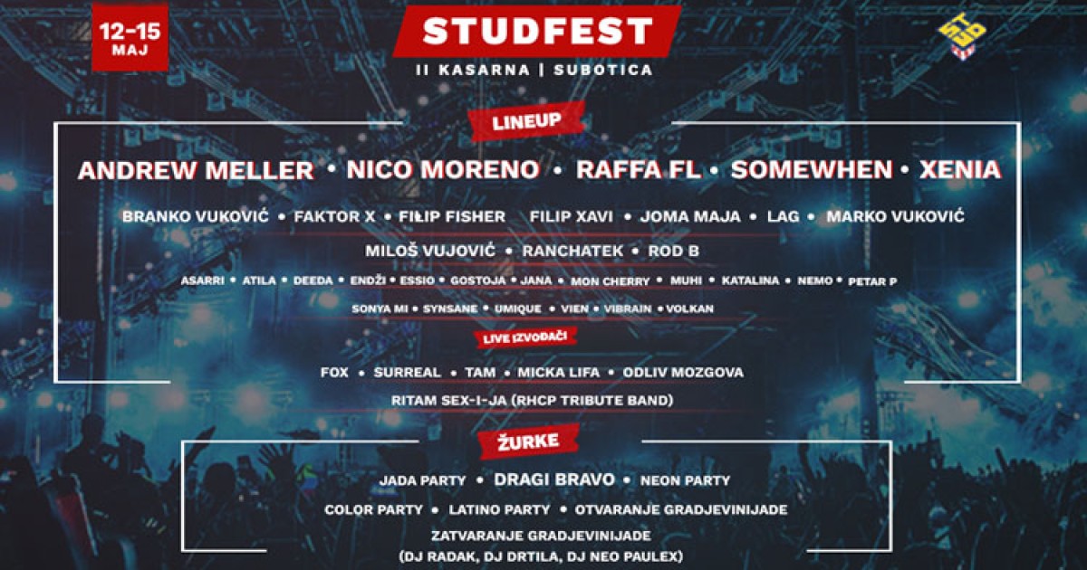 StudFest  jedinstveni muzički festival od 12 do 15 maja u  