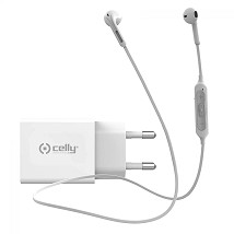 Celly  bluetooth slušalice + punjač 18W USB-C bela