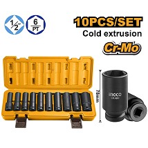 Ingco set 10/1 produženih udarnih nasadnih ključeva 1/2"