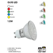 HL GU10 LED 1.2W color 220V red