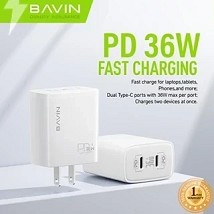 Bavin punjač 36W 2x Type-C bela - PC909Y