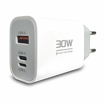 Bavitel punjač 30W Usb A/Type C/IOS + kabl Type C/Lightning bela  KeKe-PD004