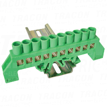Izol. sina uzemljenja N/PE 10Pzelena230/400VAC. 100A. 8×12mm