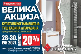 Kupatilski nameštaj, tuš kabine i paravani na popustu od 20 odsto u "Keramici Jovanović"