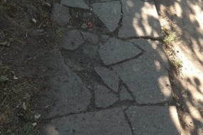 Razbijeni beton trotoara iza samoposluge u Malom Bajmoku