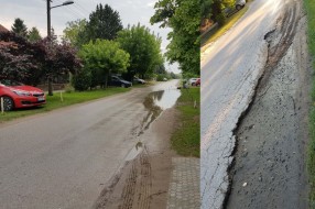 Popravka puta u 51. dizivije - bara na putu i oštećen asfalt