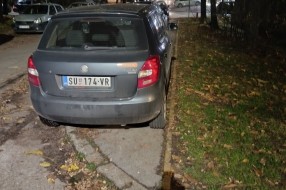 Parkiranje na pešačkoj stazi (Šolohova i raskrsnica sa Kumičićevom)