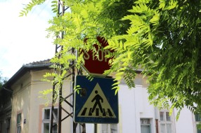 Saobraćajni znakovi STOP i pešački prelaz u Prvomajskoj zaklonjeni rastinjem