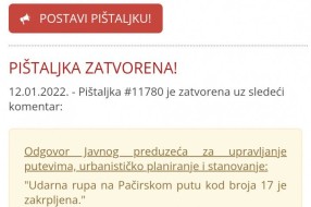 Udarna rupa na Pačirskom putu ponovo spremna za krpljenje