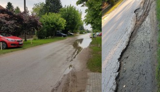 Popravka puta u 51. dizivije - bara na putu i oštećen asfalt