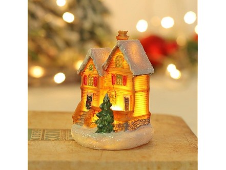 Artezan dekoracija kucice LED svetlosmedja 8.5x6.5x6cm