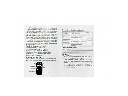 DIMER ZA JEDNOBOJNE TRAKE 18A 216W TOUCH