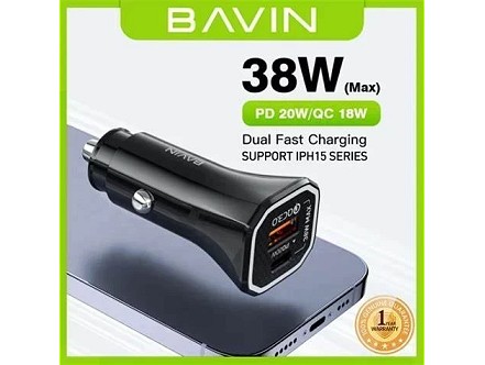 Bavin auto punjač  PD20W QC3.0 USB-A + USB-C crna - PC875BK