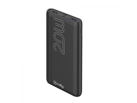 Celly power bank 10000 mAh 20W + kabl Type-A na Type-C crna