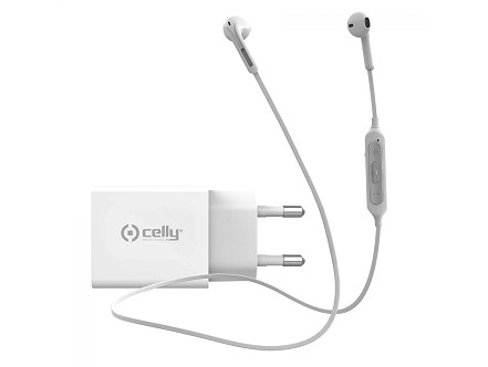 Celly  bluetooth slušalice + punjač 18W USB-C bela