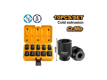Ingco set 10/1 udarnih nasadnih ključeva 1/2"