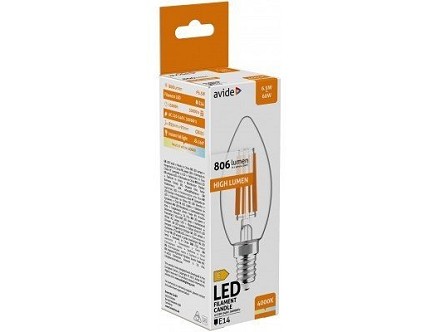 LED Filament sveca 6.5W E14 NW 4000K 806lm