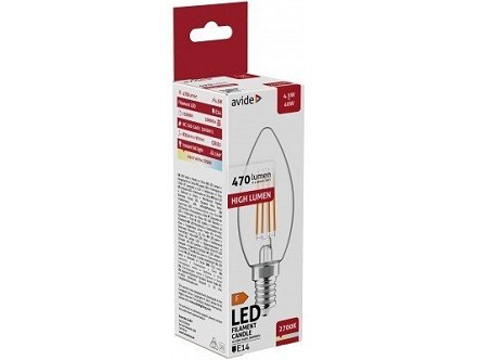 LED Filament sveca 4.5W E14 WW 2700K 470lm