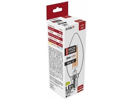 LED Filament sveca 4.9W E14 WW 2700K 806lm
