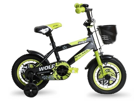 GALAXY BICIKL DEČIJI WOLF 12" CRNA/SIVA/NEON ZELENA