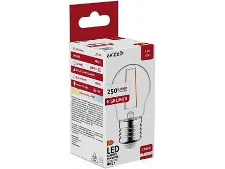 LED Filament lopta Mini 2.5W E27 WW 2700K 250m
