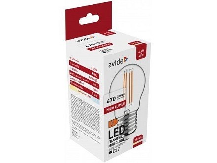 LED Filament lopta Mini 4.5W E27 WW 2700K 470lm