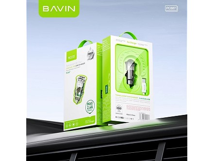 Bavin auto punjač 2.4A Dual 2xUSB-A + kabl type-A na type-C crna