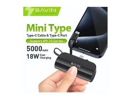 Bavin Power bank 5000mAh USB-C port + kabl type-C crna - PC012 PRO