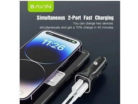 Bavin Auto punjač 20W PD QC3,0 USB&Type C bela - PC875