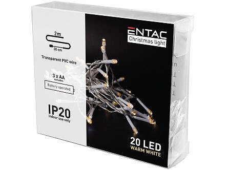 LED 20 Bozicni svetlosni venac IP20 3000K 2m 3xAA