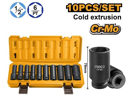 Ingco set 10/1 produženih udarnih nasadnih ključeva 1/2"