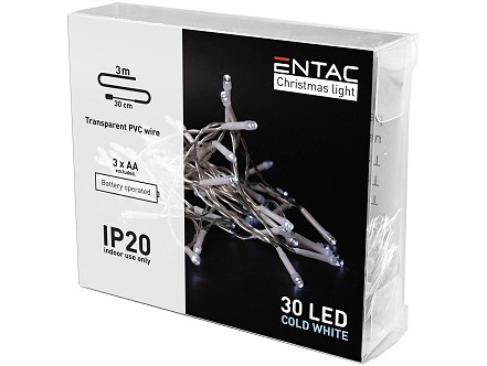 LED 30 Bozicni svetlosni venac IP20 6400K 3m 3xAA