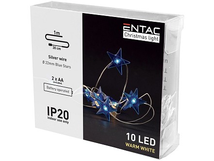 LED 10 Bozicni venac IP20 Plava zvezda WW 1m 2xAA
