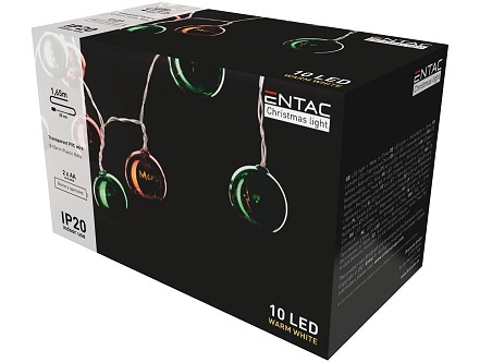 LED 10 Bozicni venac Sarena lopta 55mm IP20 WW 1.65m 2xAA