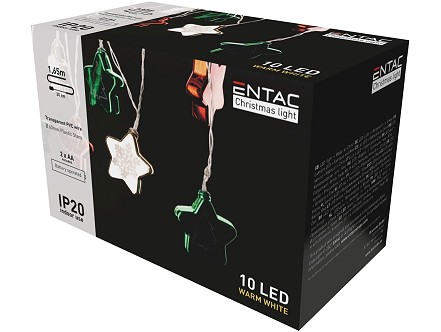 LED 10 Bozicni venac Sarena zvezda 60mm IP20 WW 1.65m 2xAA