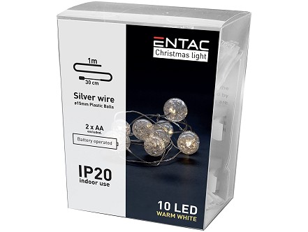 LED 10 Bozicni venac Plasticna providna lopta IP20 WW 1m 2AA