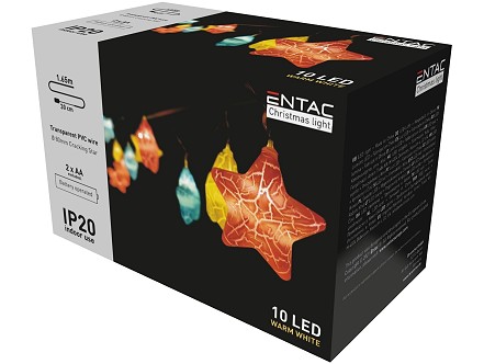 LED 10 Bozicni venac Zvezde u boji IP20 1.65m 2xAA