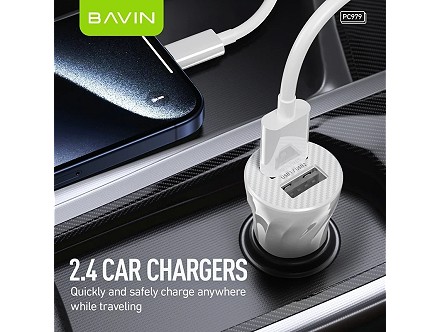 Bavin Auto punjač 2xUSB + kabl Lightning crna - PC979